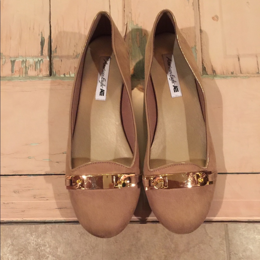 Tan suede look with gold accent flats